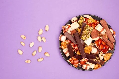 Top view composition or background with delicious chocolate Stock Photos