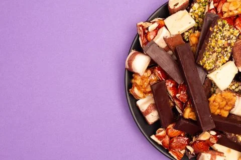 Top view composition or background with delicious chocolate Stock Photos