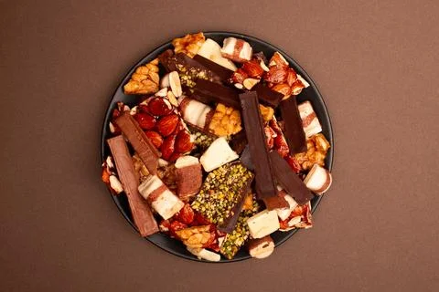 Top view composition or background with delicious chocolate Foto stock