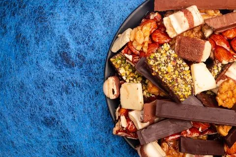 Top view composition or background with delicious chocolate Stock Photos