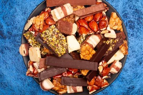 Top view composition or background with delicious chocolate Stock Photos