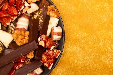 Top view composition or background with delicious chocolate Stock Photos