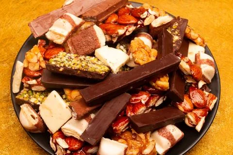 Top view composition or background with delicious chocolate Stock Photos