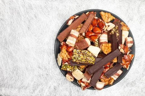 Top view composition or background with delicious chocolate Stock Photos