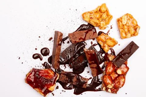 Top view composition or background with delicious chocolate Stock Photos