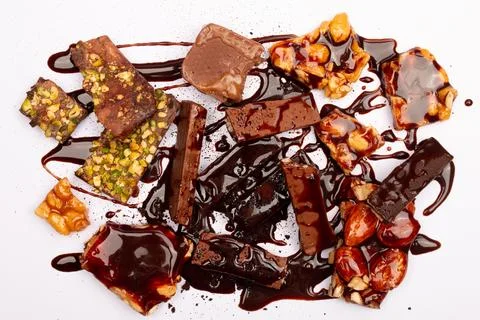 Top view composition or background with delicious chocolate Stock Photos