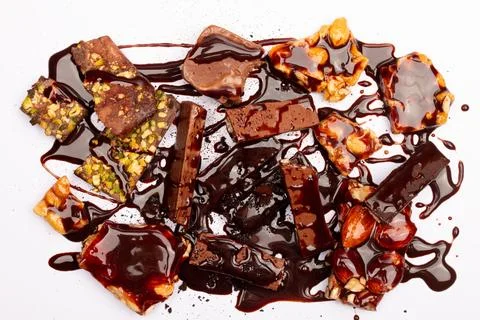 Top view composition or background with delicious chocolate Stock Photos