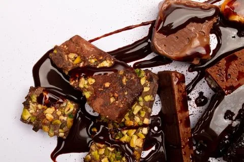 Top view composition or background with delicious chocolate Stock Photos