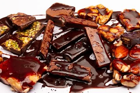 Top view composition or background with delicious chocolate Stock Photos