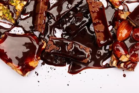 Top view composition or background with delicious chocolate Stock Photos