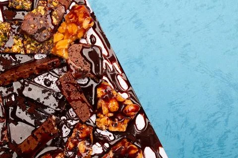 Top view composition or background with delicious chocolate Stock Photos