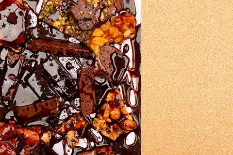 Top view composition or background with delicious chocolate Stock Photos