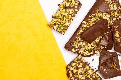 Top view composition or background with delicious chocolate Stock Photos