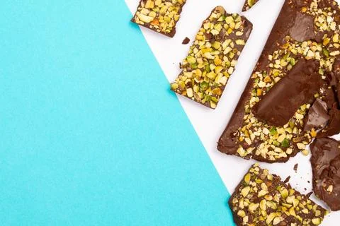 Top view composition or background with delicious chocolate Stockfoto's