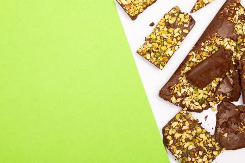 Top view composition or background with delicious chocolate Stock Photos