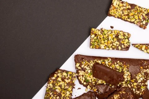 Top view composition or background with delicious chocolate Stock Photos