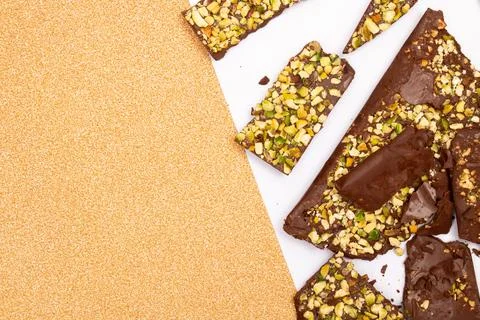 Top view composition or background with delicious chocolate Stock Photos