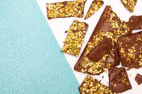 Top view composition or background with delicious chocolate Stock Photos