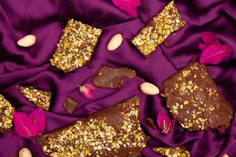 Top view composition or background with delicious chocolate Stock Photos