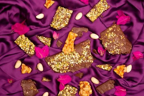 Top view composition or background with delicious chocolate Stock Photos