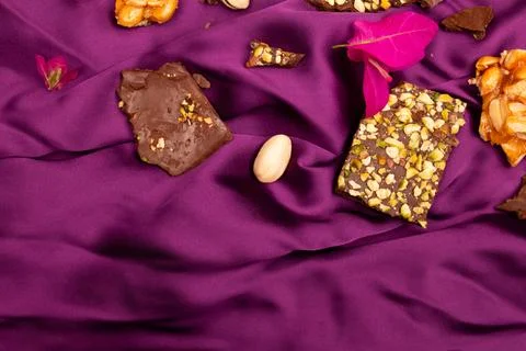 Top view composition or background with delicious chocolate Stock Photos