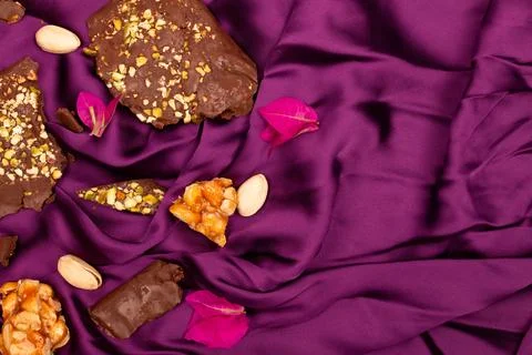 Top view composition or background with delicious chocolate Stock Photos