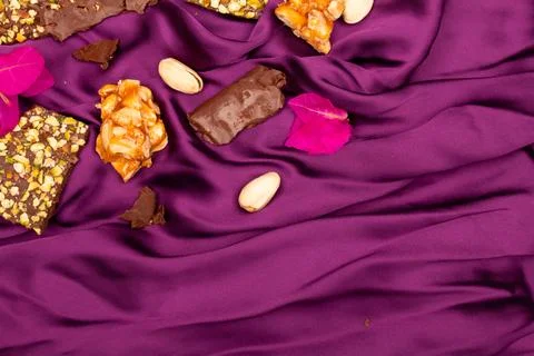 Top view composition or background with delicious chocolate Stock Photos