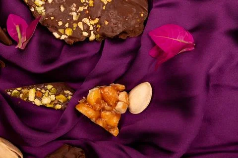 Top view composition or background with delicious chocolate Stock Photos