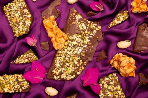 Top view composition or background with delicious chocolate Stock Photos