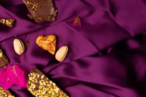 Top view composition or background with delicious chocolate Stock Photos