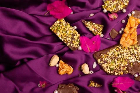 Top view composition or background with delicious chocolate Stock Photos