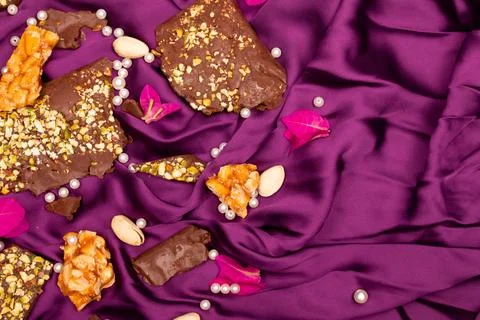 Top view composition or background with delicious chocolate Stock Photos