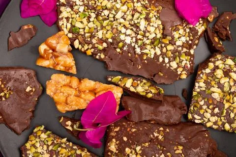 Top view composition or background with delicious chocolate Stock Photos