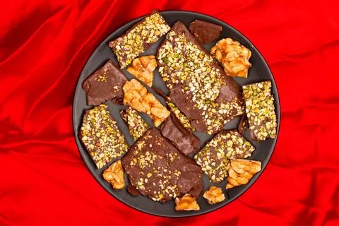 Top view composition or background with delicious chocolate Stock Photos