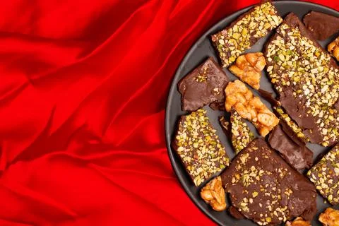 Top view composition or background with delicious chocolate Stock Photos