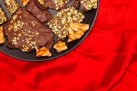 Top view composition or background with delicious chocolate Stock Photos