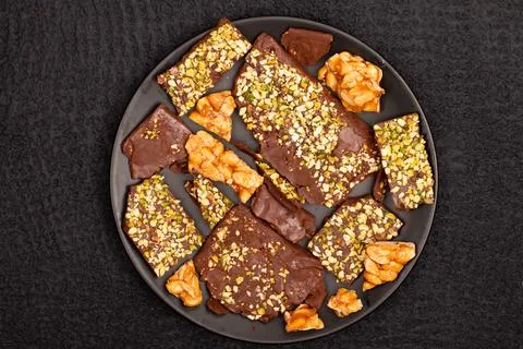 Top view composition or background with delicious chocolate Stock Photos