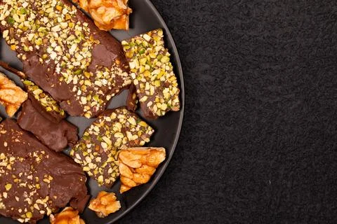 Top view composition or background with delicious chocolate Stock Photos