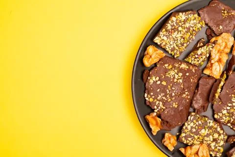 Top view composition or background with delicious chocolate Stock Photos