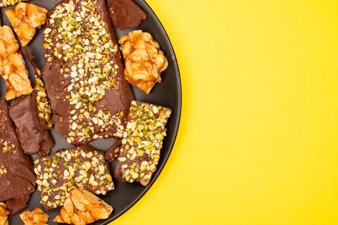 Top view composition or background with delicious chocolate Stock Photos