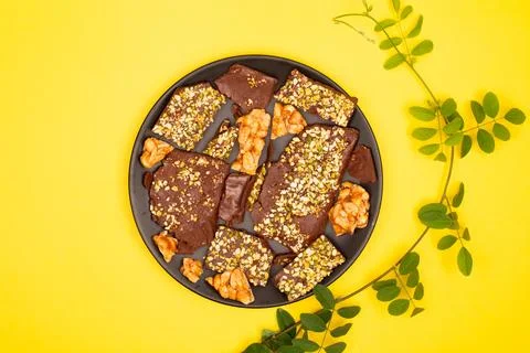 Top view composition or background with delicious chocolate Stock Photos