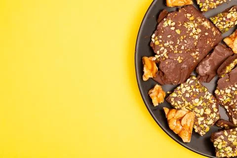 Top view composition or background with delicious chocolate Stock Photos