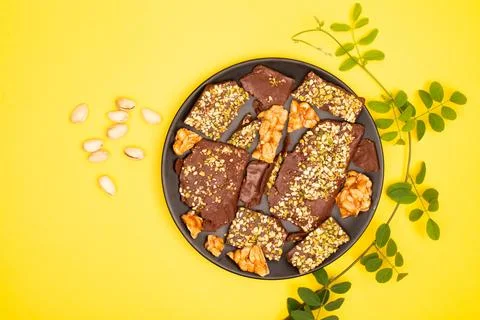 Top view composition or background with delicious chocolate Stock Photos