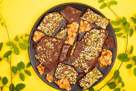 Top view composition or background with delicious chocolate Stock Photos