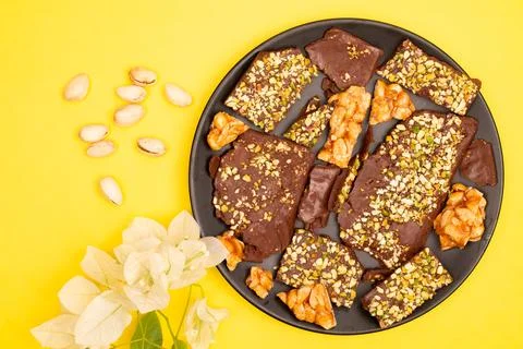 Top view composition or background with delicious chocolate Stock Photos