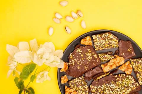 Top view composition or background with delicious chocolate Foto stock