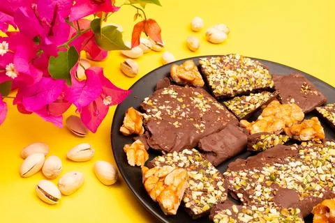 Top view composition or background with delicious chocolate Stock Photos