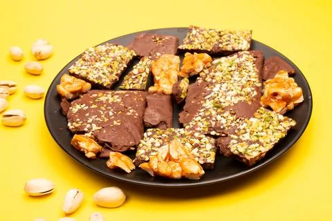 Top view composition or background with delicious chocolate Stock Photos