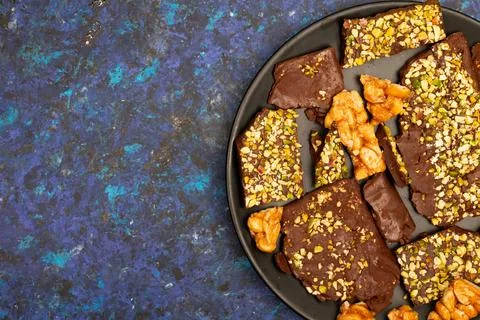 Top view composition or background with delicious chocolate Stock Photos