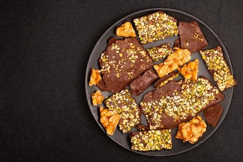 Top view composition or background with delicious chocolate Stock Photos